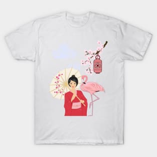 Japanese Geisha Cherry Blossoms T-Shirt